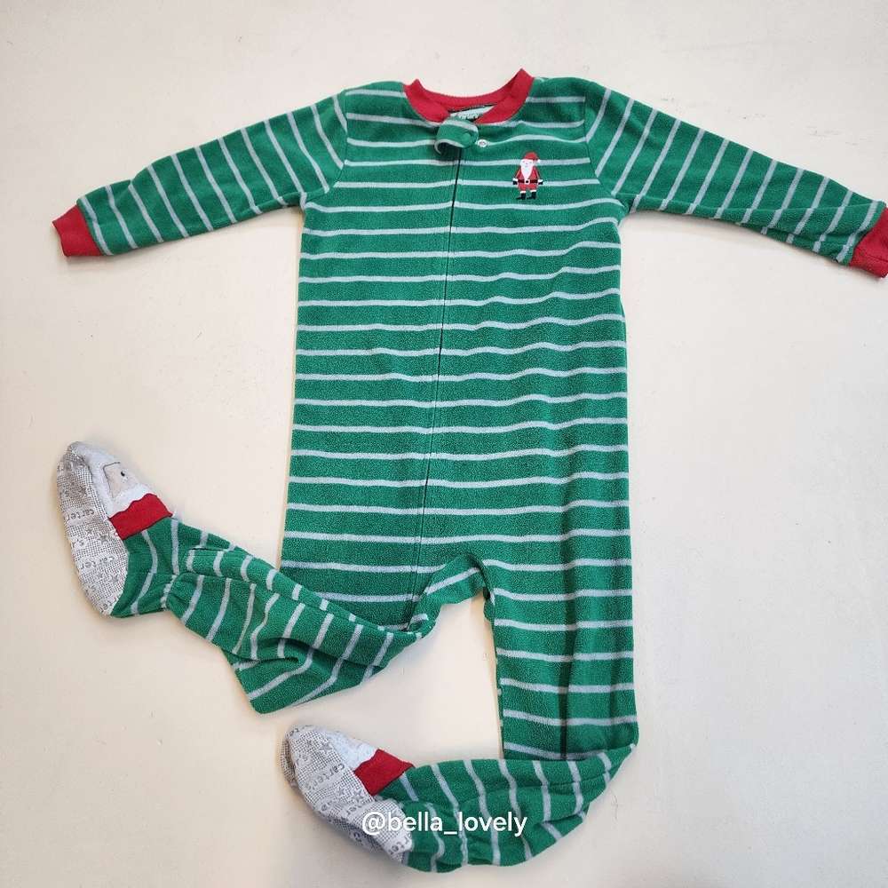 3T Green Striped Kids One Piece Onesie Footed Pajamas